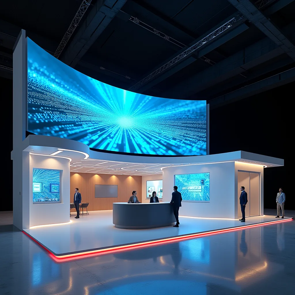 Exhibition stand with curved LED screen for electronics, by FCS