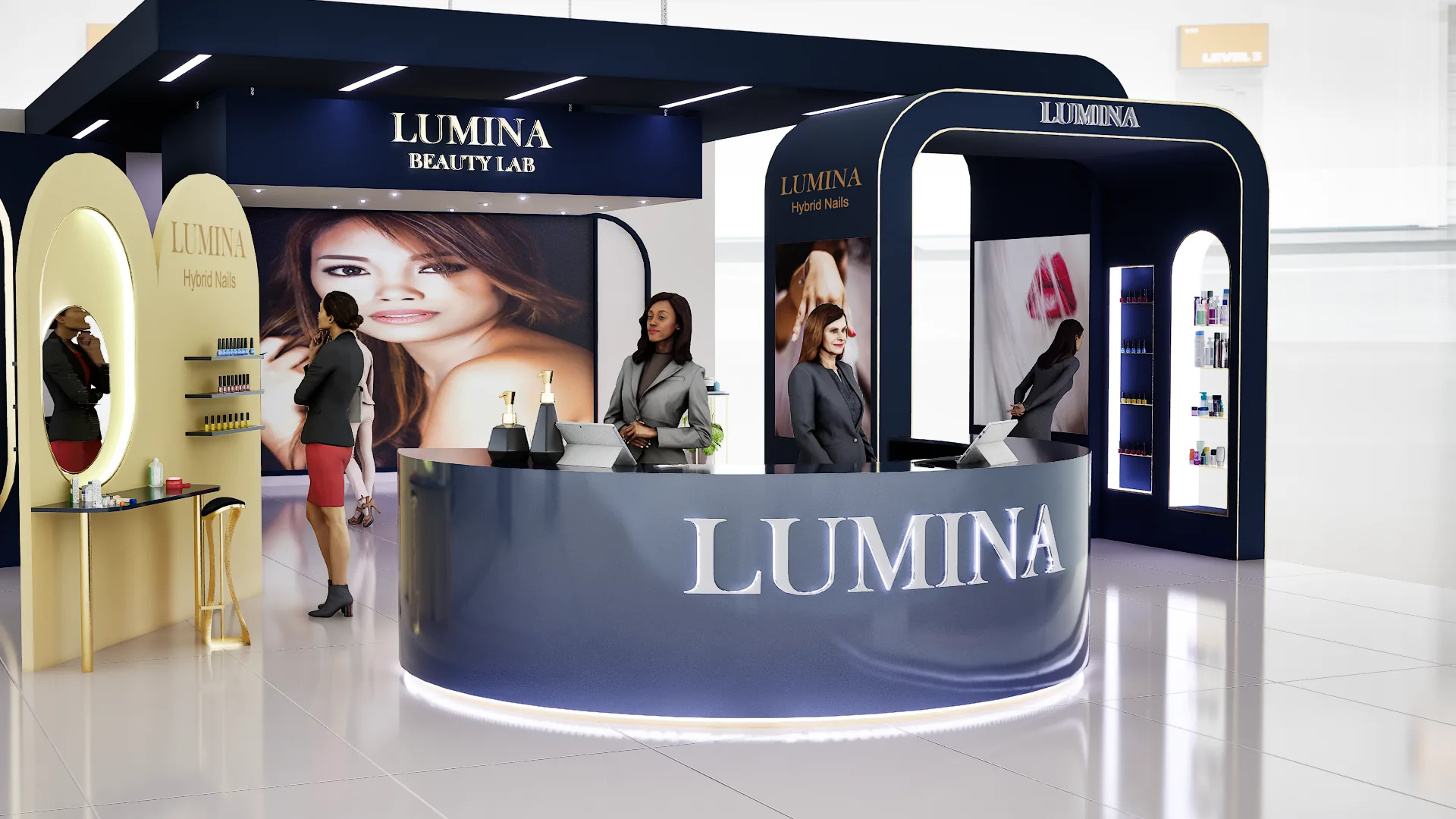 LUMINA Beauty Lab exhibition stand, perspective view, by FCS