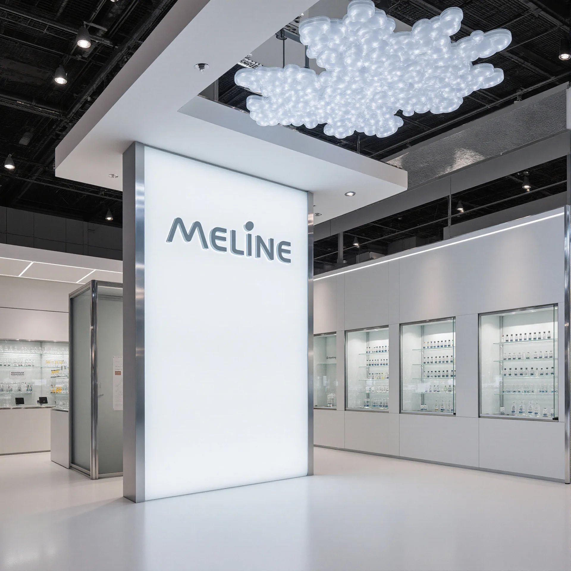 Medical exhibition stand with CT scanner and illuminated column, by FCS