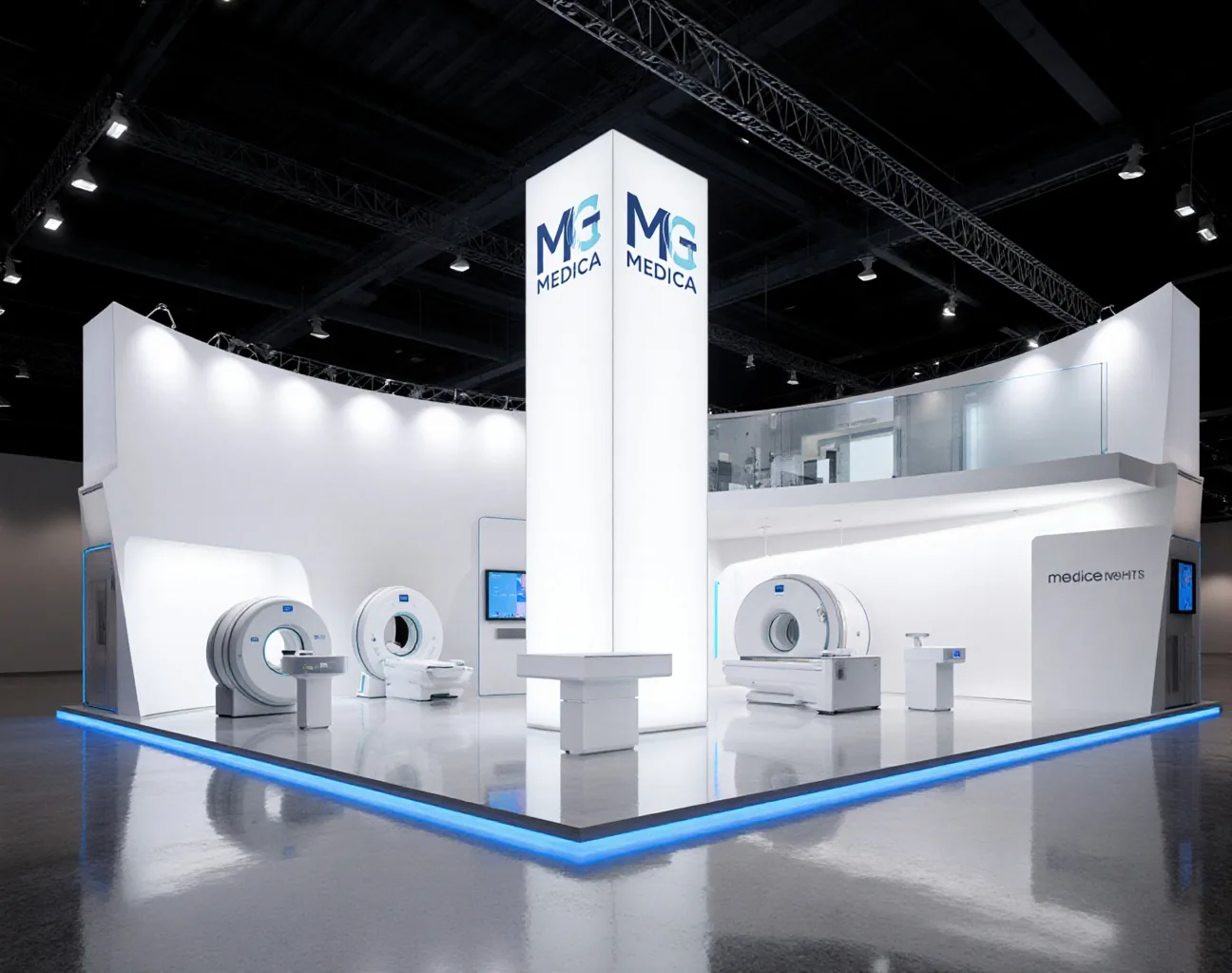 MG MEDICA medical exhibition stand with MRI machines, designed and built by FCS